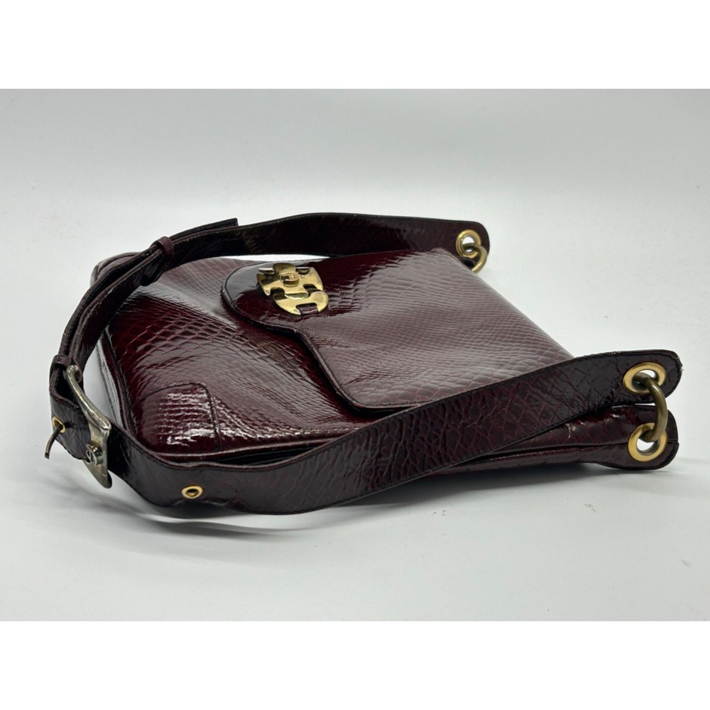 Vtg 70s Etienne AIGNER Cordovan Red Snake Embossed‎ Patent Leather Bag Handbag - Picture 4 of 12